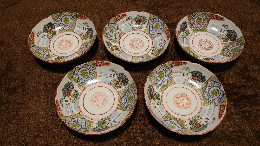 古伊万里　伊万里　なます皿　菓子皿　色絵　山水　５客