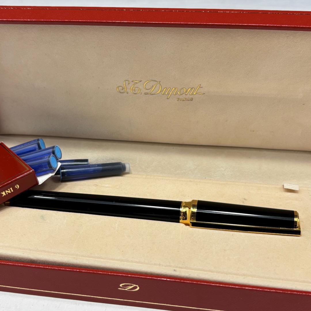 美品【デュポン本物】万年筆/ペン先K18/ブラック×ゴールド