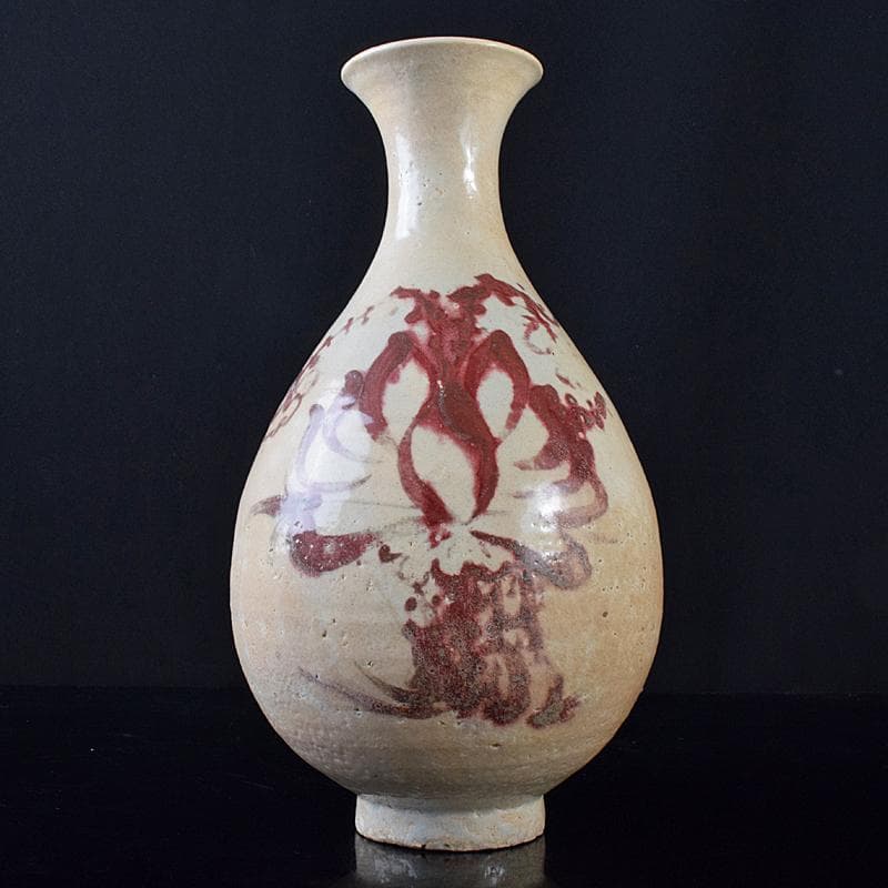 大発 中国　釉裏紅　花文　玉壺春瓶　金継ぎ直し　V　R7961