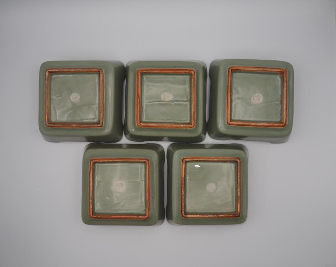 帝室技芸員 三代清風与平作 青磁 向付 5客 共箱