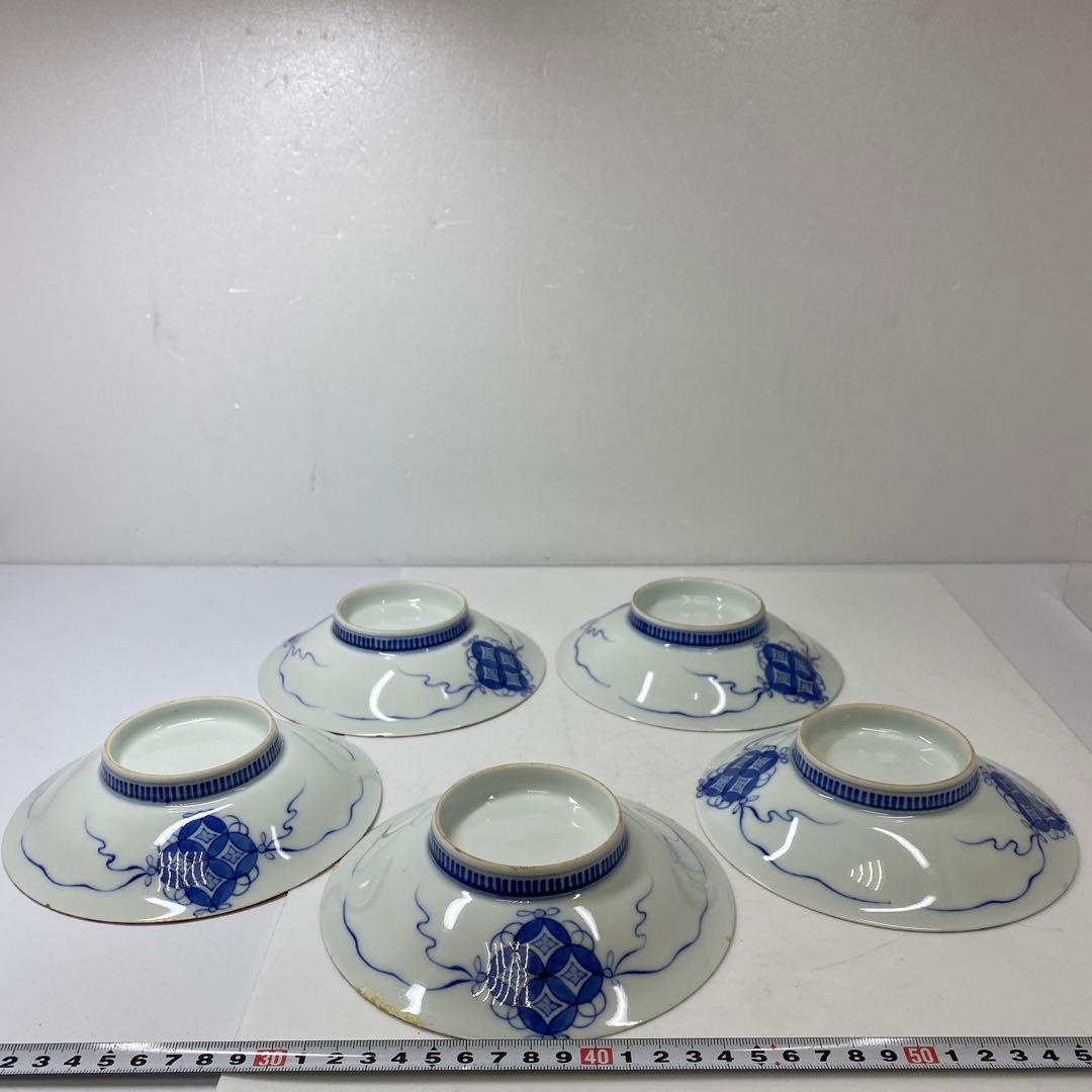 時代　色鍋島　中皿5枚　直径15.5㎝　木箱付　東さ7-0323①