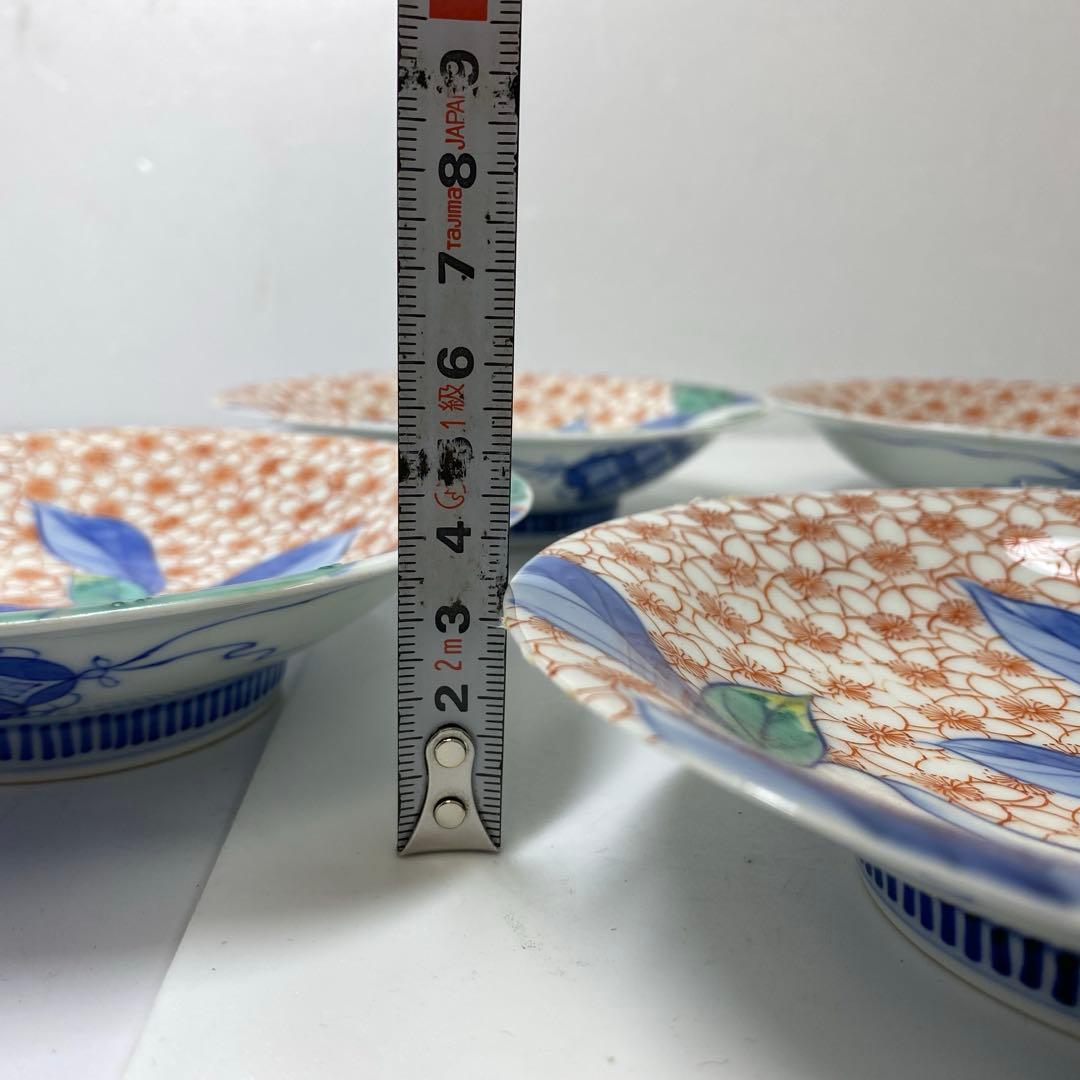 時代　色鍋島　中皿5枚　直径15.5㎝　木箱付　東さ7-0323①