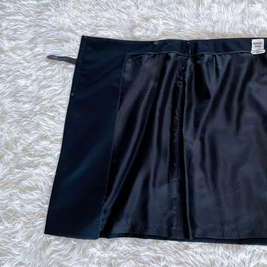 希少✨【エルメス】レザーベルト ラップスカート 巻きスカート ブラック ロゴ刻印