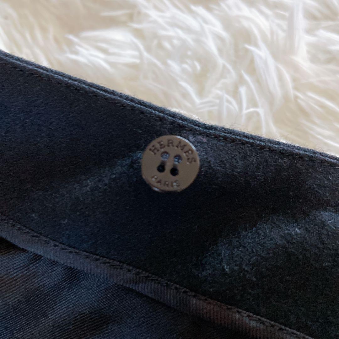 希少✨【エルメス】レザーベルト ラップスカート 巻きスカート ブラック ロゴ刻印