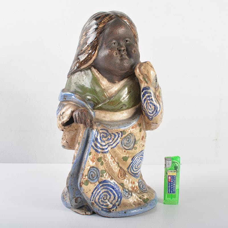 青木木米 　色絵　お多福　人物像　置物　G　R5224