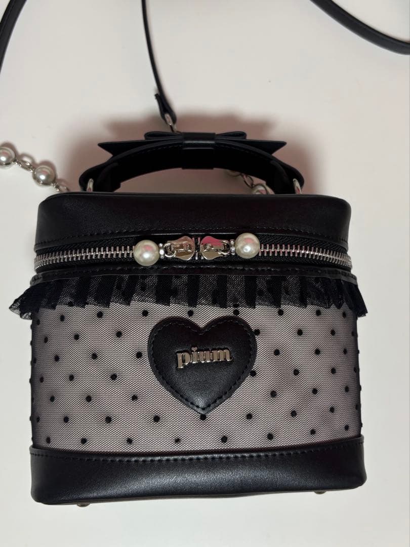 pium ハートドットチュールバニティ ブラック×ピンク
