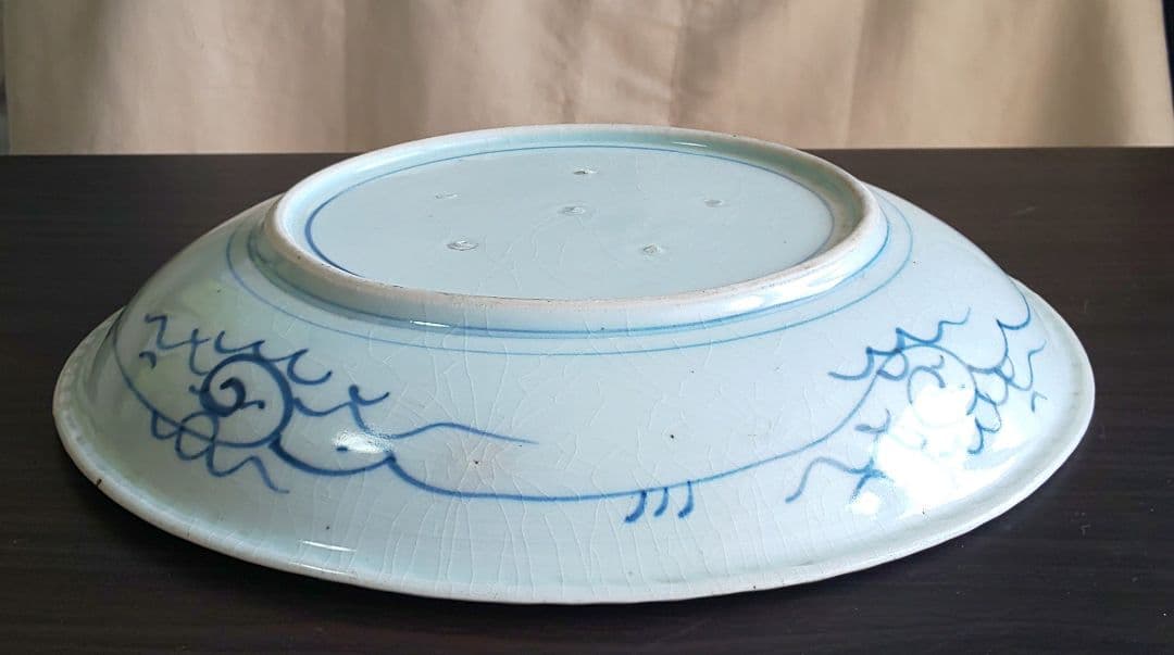 古伊万里 白磁大皿 江戸時代中期 白磁青い山水画大皿