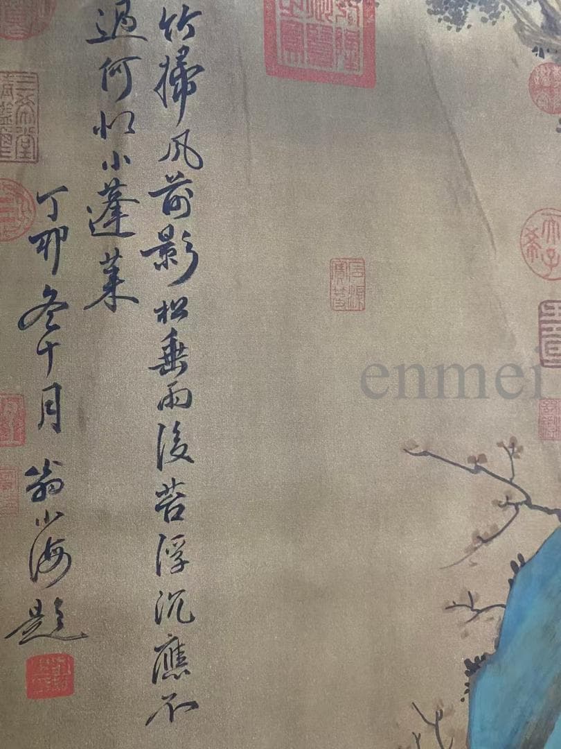 中国古美術・旧藏・沈周款・大三尺中堂鶴画・純手描き・絹本掛軸・明代水墨・收藏品