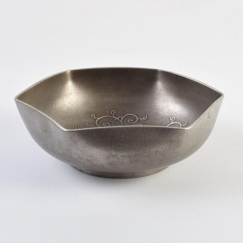 茶道具　古錫　三越製　花草文　菓子器　菓子鉢　時代箱付　V　9135