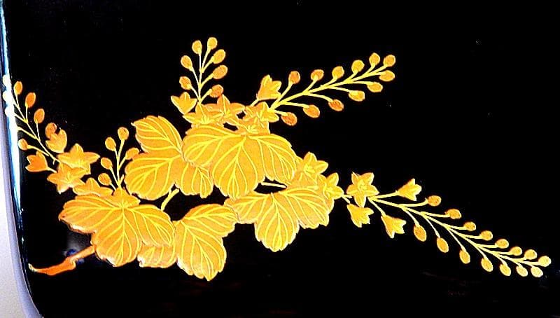 黒地桐雲鳳凰蒔絵　菓子器　明治期　木製品　N155A-EEa