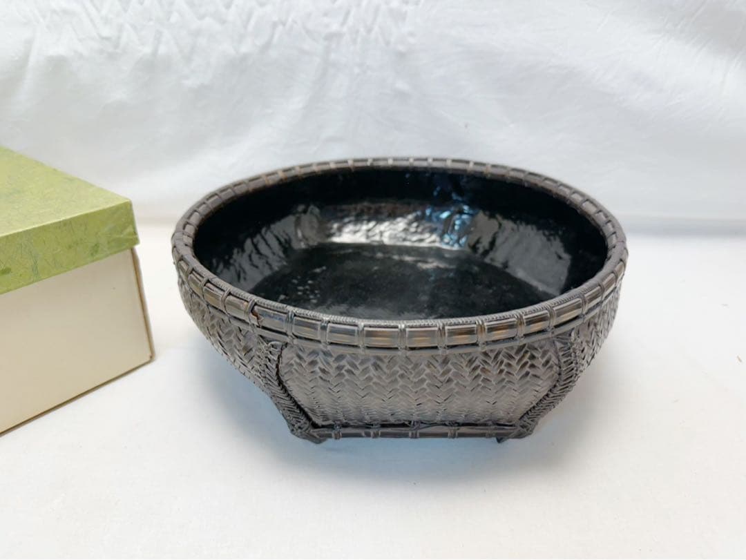 美品 茶道具 唐物写六角 炭斗 炭入 炉・風炉兼用 炭取 竹籠 竹編 紙箱