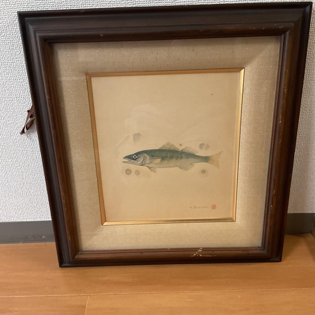 水彩画 肉筆画 【 魚 図 】 作者 落款印譜在 sakurai