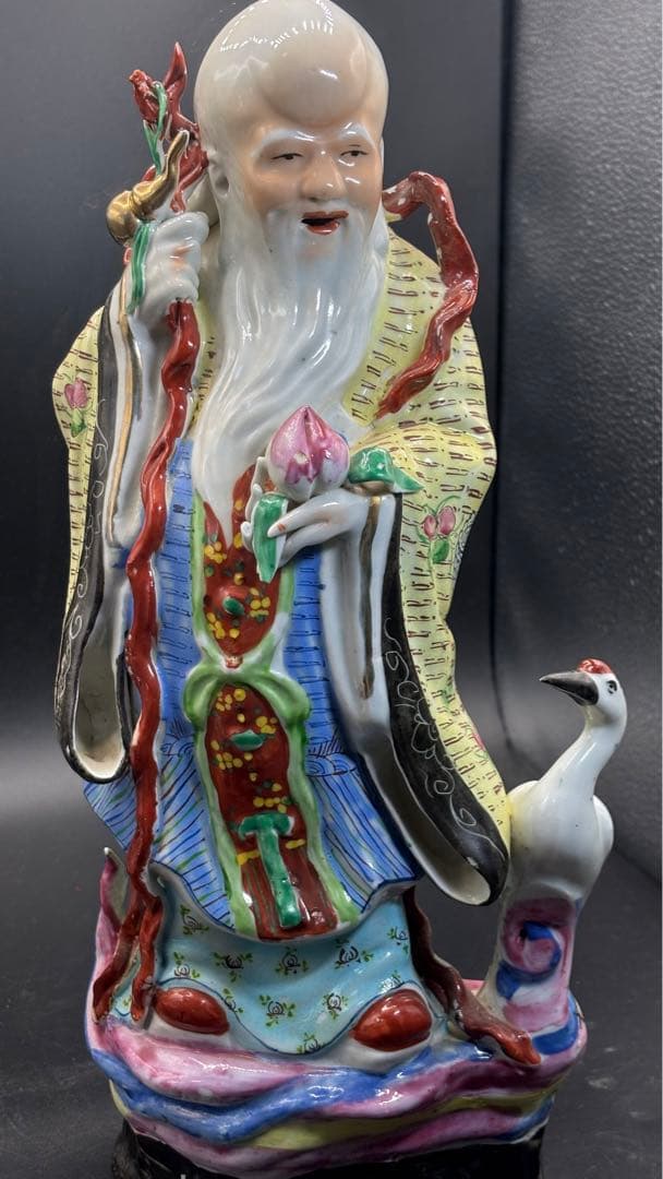 001 中国美術 中国古玩 色絵陶人形 高さ34cm 置物 オブジェ 古董品