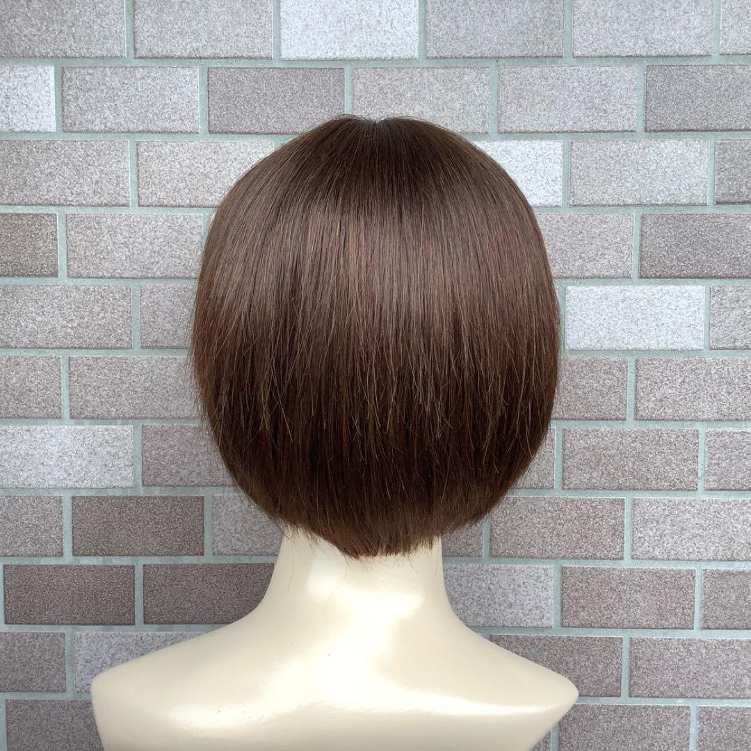 人毛100% 手植え医療用 フルウィッグ ウィッグ ショート ブラウン 3D前髪
