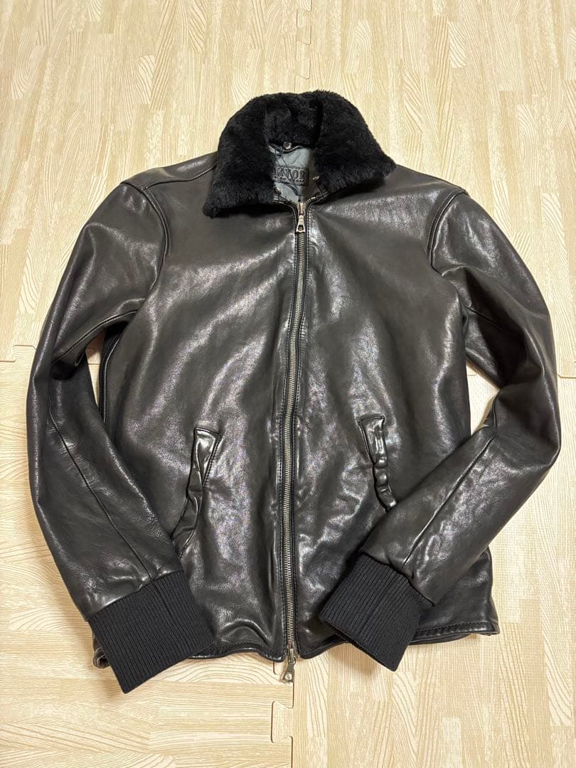 FAKTOR ホースレザー 襟ボア ライダース ホースレザー S BLACK 黒