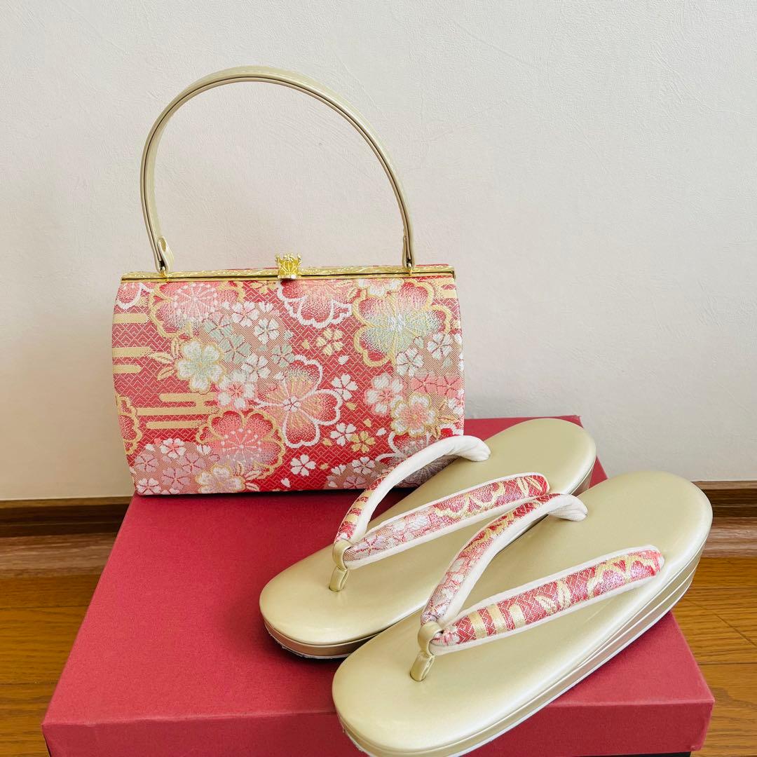 【美品】振袖用バッグ　草履　成人式　振袖　西陣織　正絹　Lサイズ