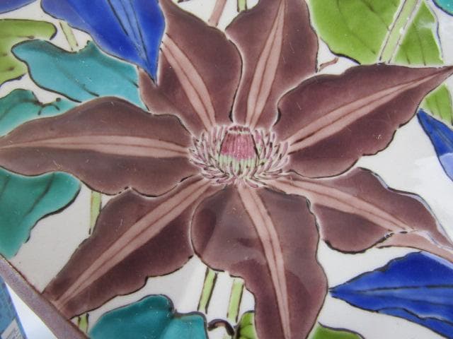 Y5-1012◇九谷焼 健作 鉄仙色絵文 大皿 八角皿 飾皿 巾43ｃｍ◇