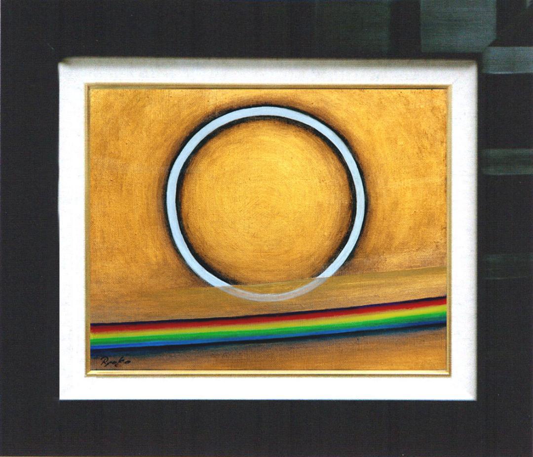 油絵 菅家令子 絵画インテリア額付(青緑＋金色の枠)F3-G142023祈り希望