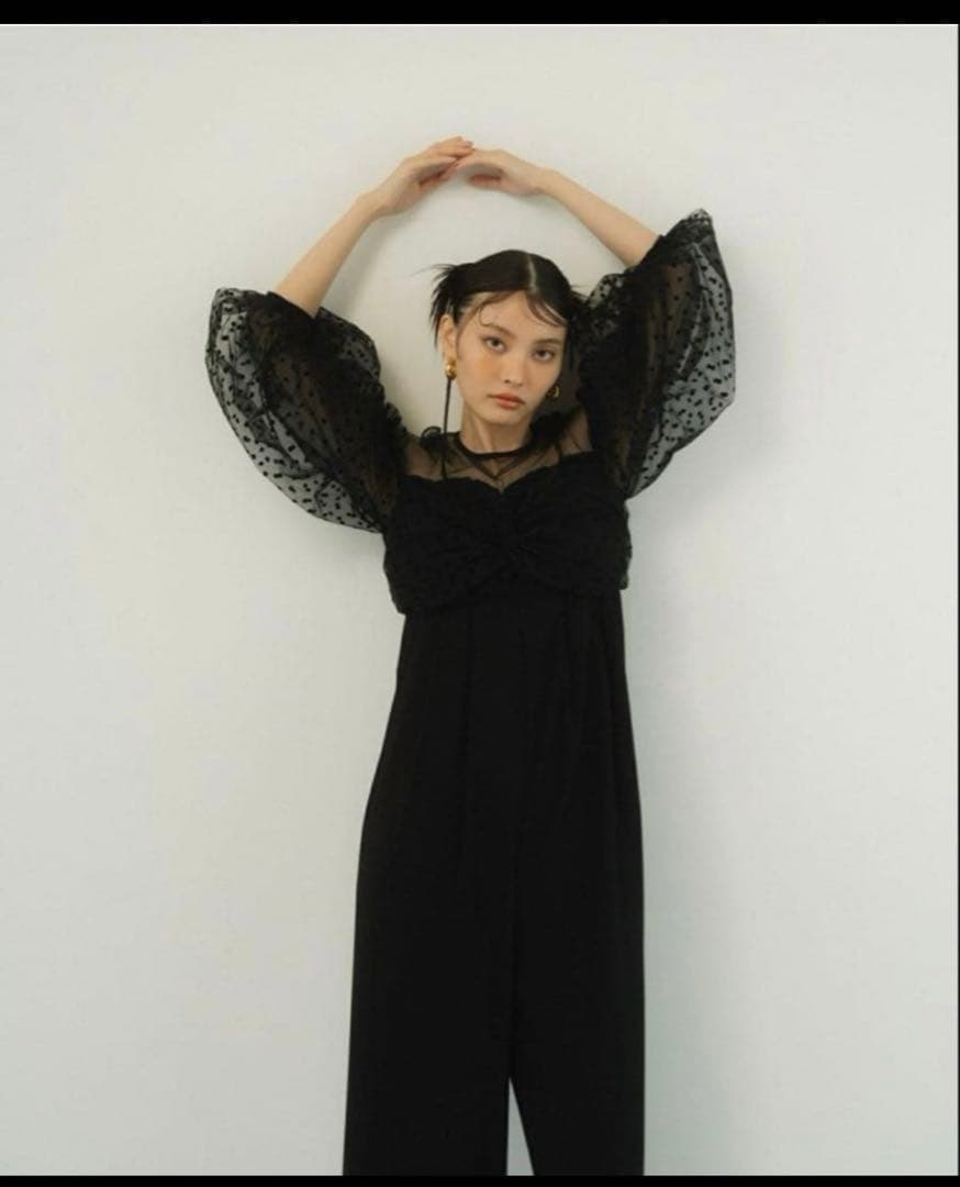 ANDRESD flocky dot pants dress【L／ブラック】