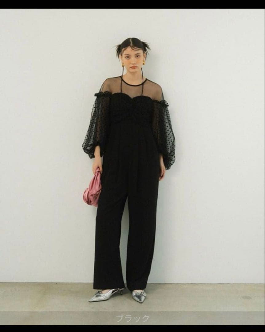 ANDRESD flocky dot pants dress【L／ブラック】