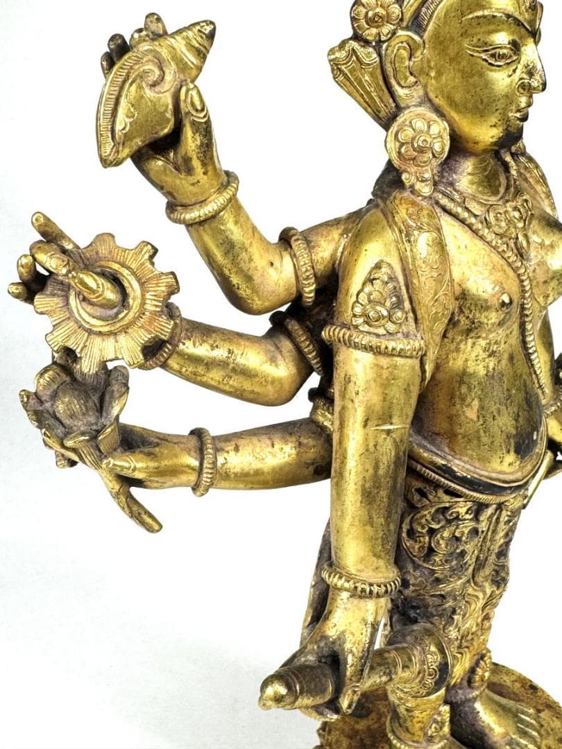 古銅鎏金八臂観音立像 伝世品仏像 仏教美術 ウブ品 入手困難骨董WWST035