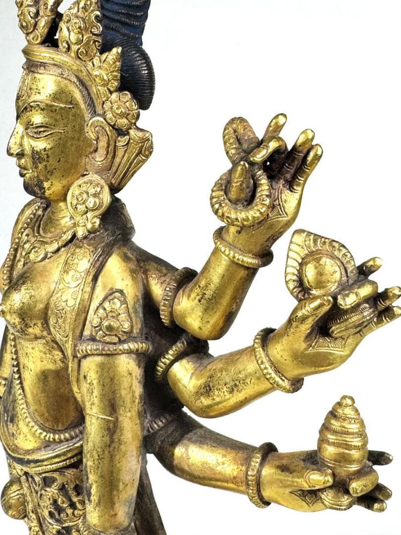 古銅鎏金八臂観音立像 伝世品仏像 仏教美術 ウブ品 入手困難骨董WWST035