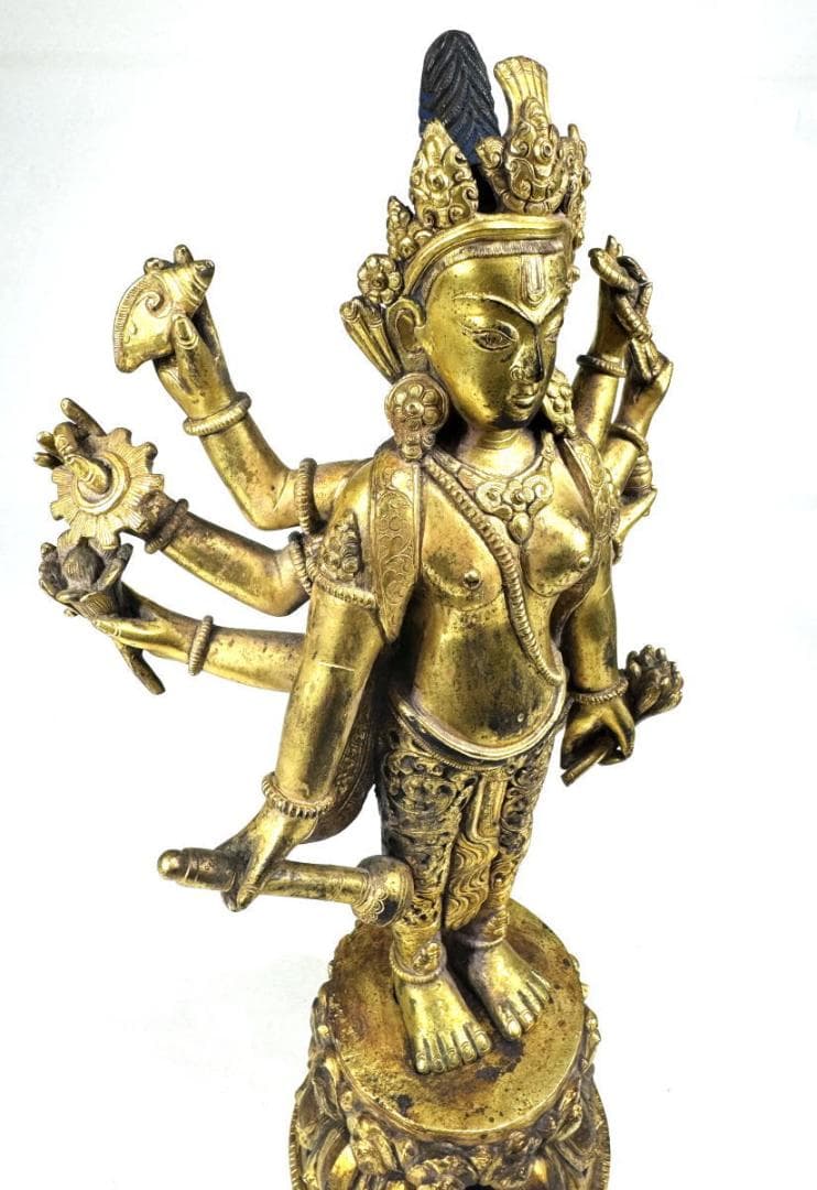 古銅鎏金八臂観音立像 伝世品仏像 仏教美術 ウブ品 入手困難骨董WWST035