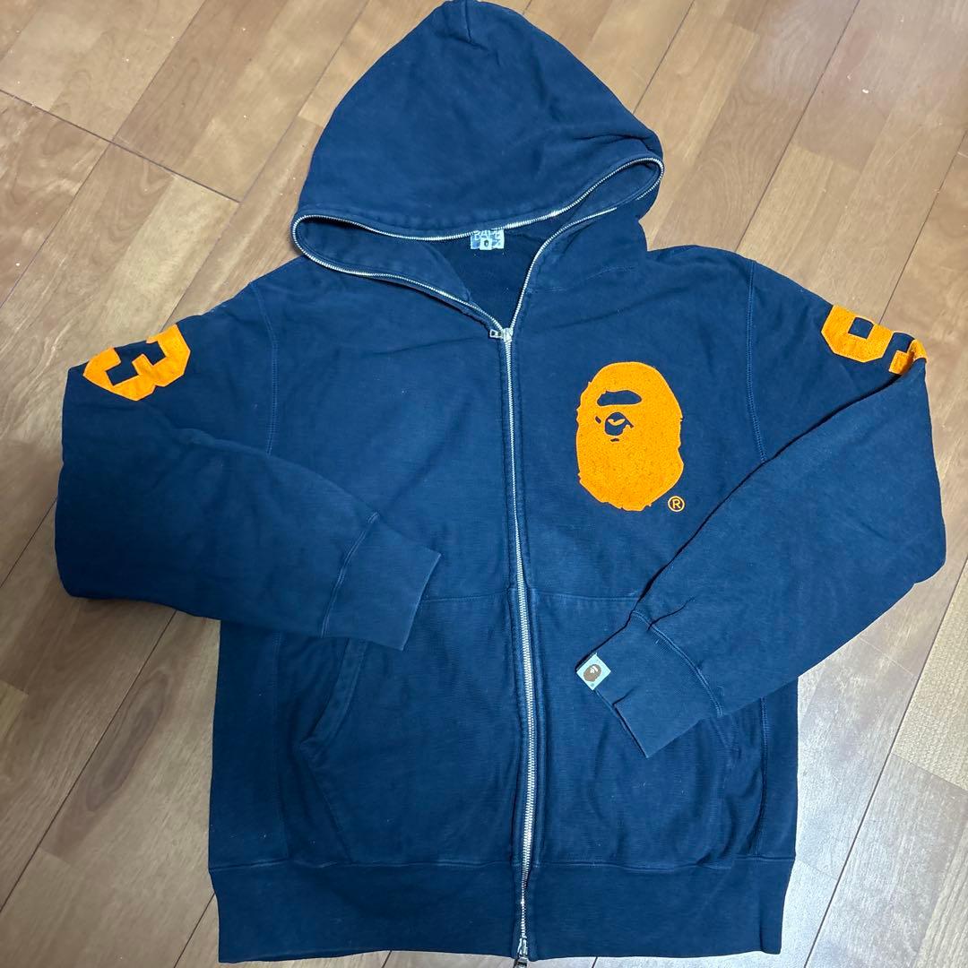 BAPE ネイビー ジップアップパーカー M