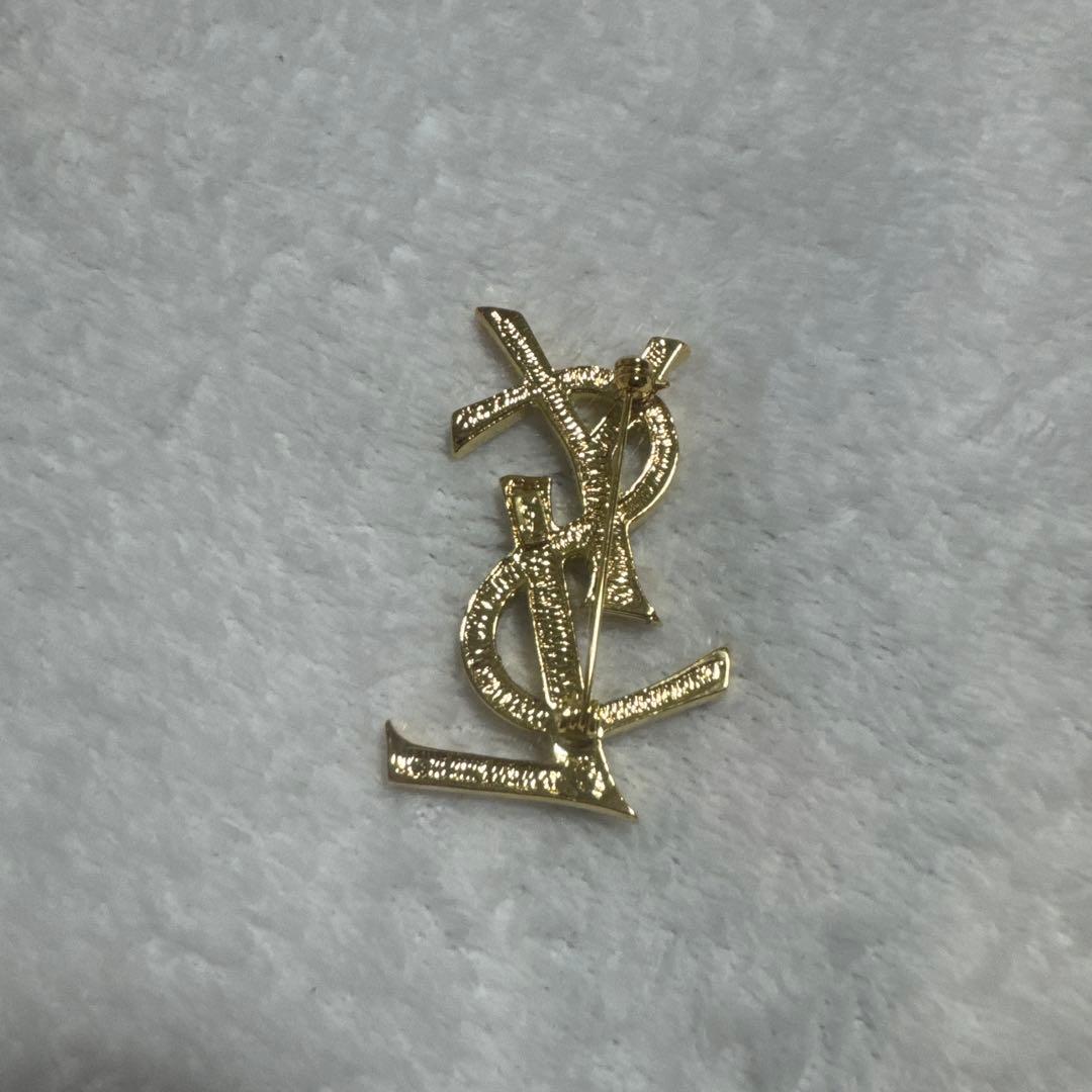 イヴ・サンローラン　ブローチ　YSL ラインストーン　カサンドラロゴ 90's