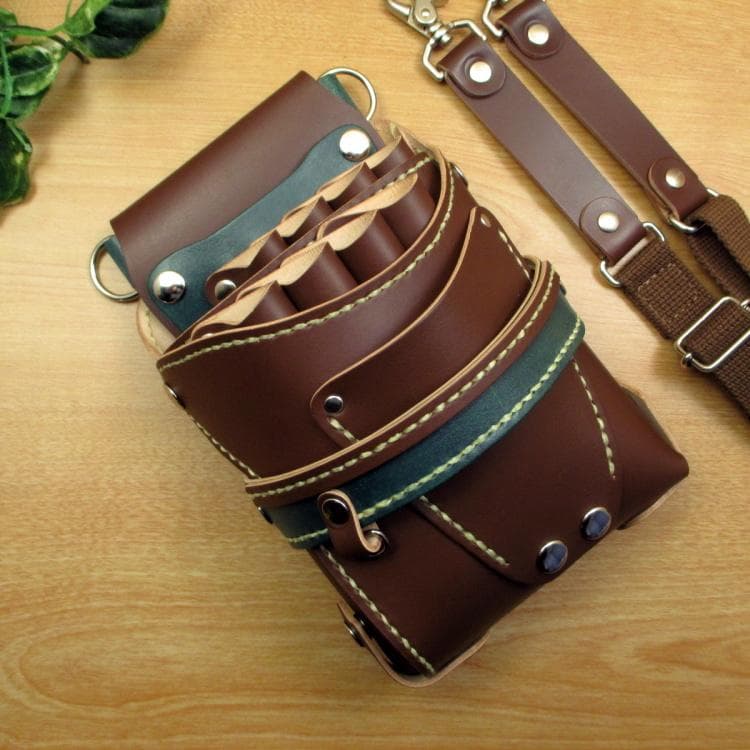 【トリマー向き】　ブラウン＆Dグリーン　８丁　シザーケース　TSC-13/CBC