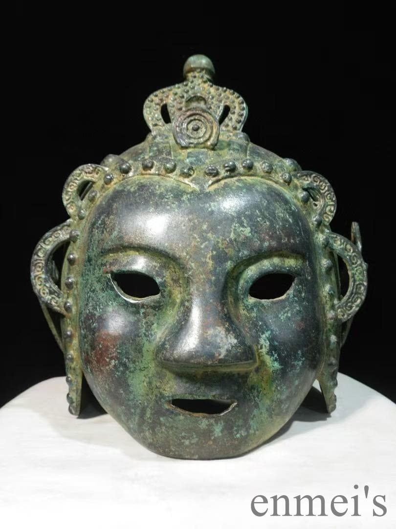 中国古美術 春秋 青銅器 頭兜 冠冑 面具 軍事具 春秋戦国 彫刻 古兵器 骨董