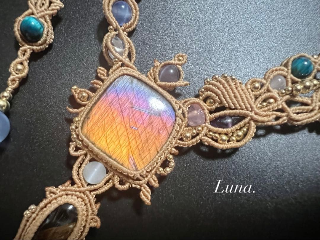 【handmade】マクラメ× ラブラドライト ルチルクォーツ ネックレス