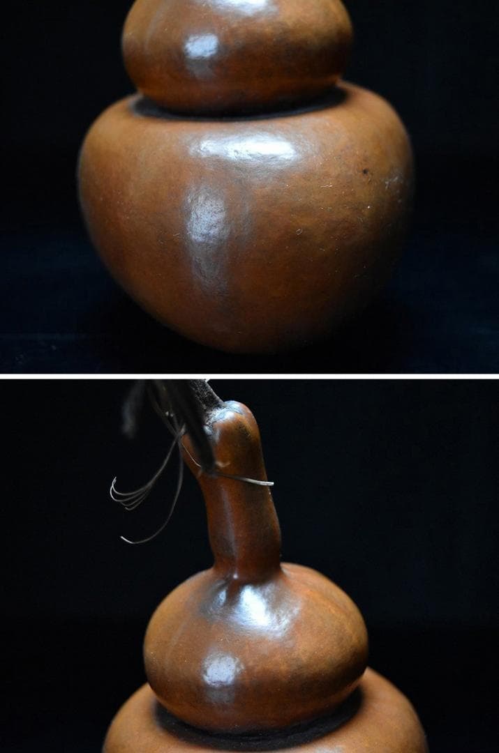 【匏】　★ 匏器 文玩葫芦 ★　清朝期　長頸 茎付 経年色艶　文房珍玩