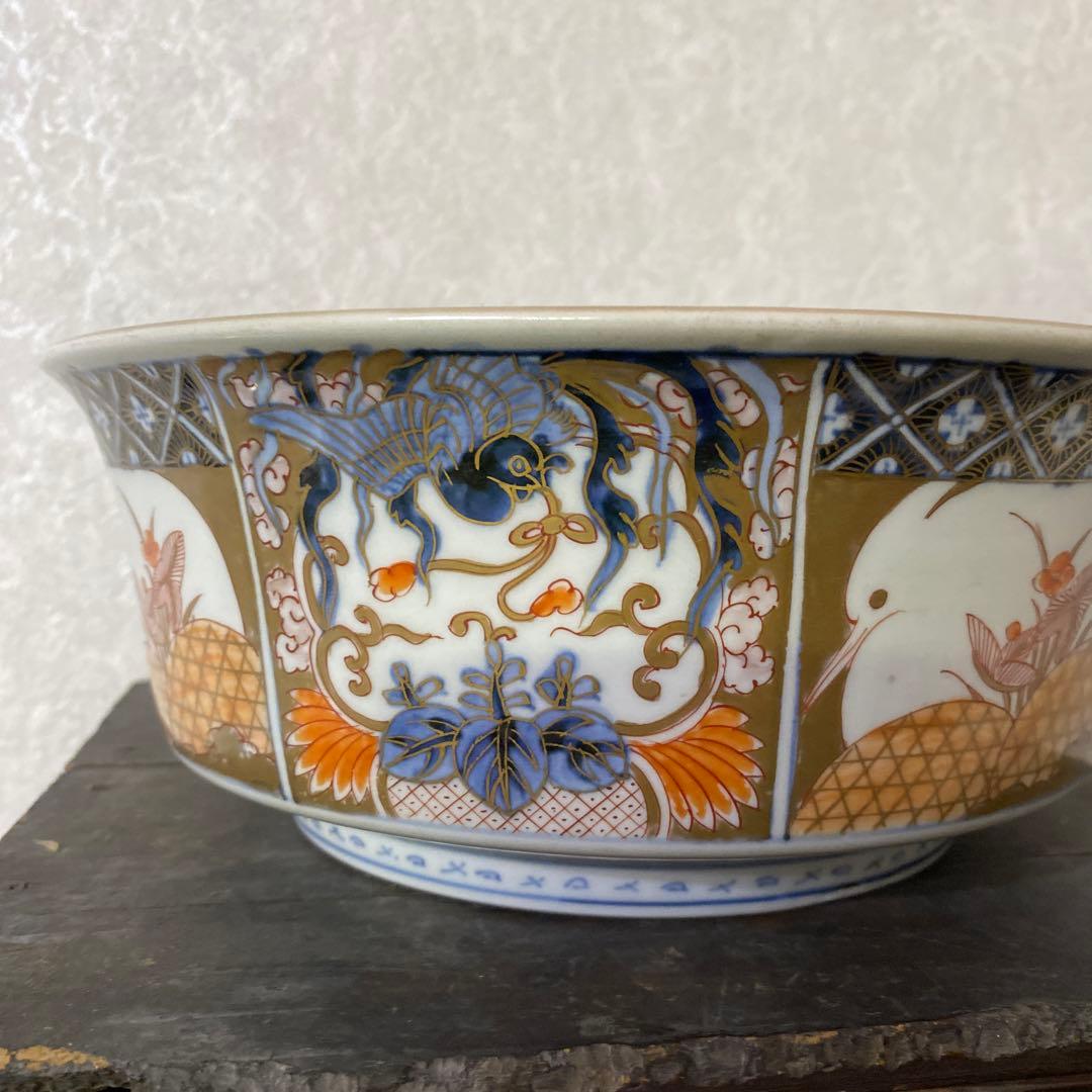 古伊万里　献上手深皿　金蘭手山水窓絵鉢