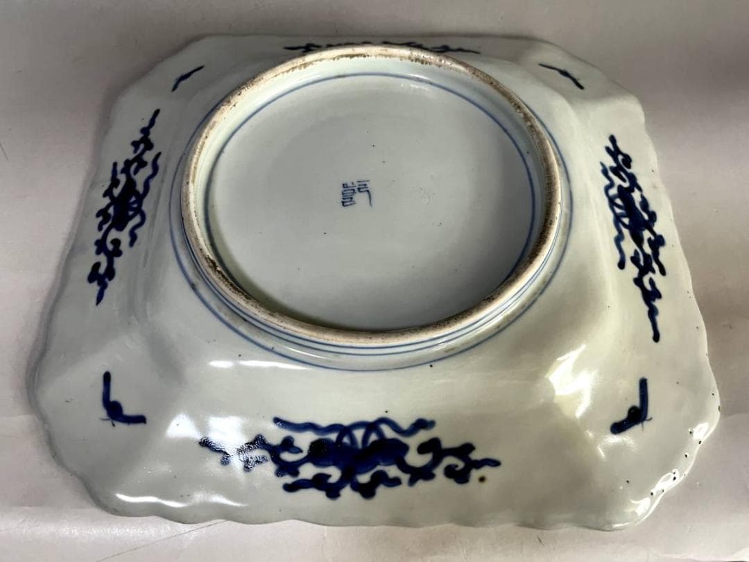 大皿■江戸中期 染付花唐草 牡丹 菊紋 凱 飾り皿 青華 古美術 時代物 骨董■