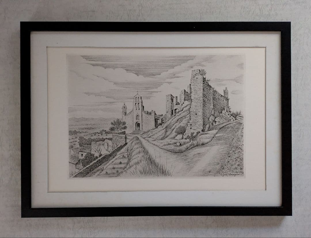 h長谷川潔の500部限定作品 「ジゴングの古寺」真作保証