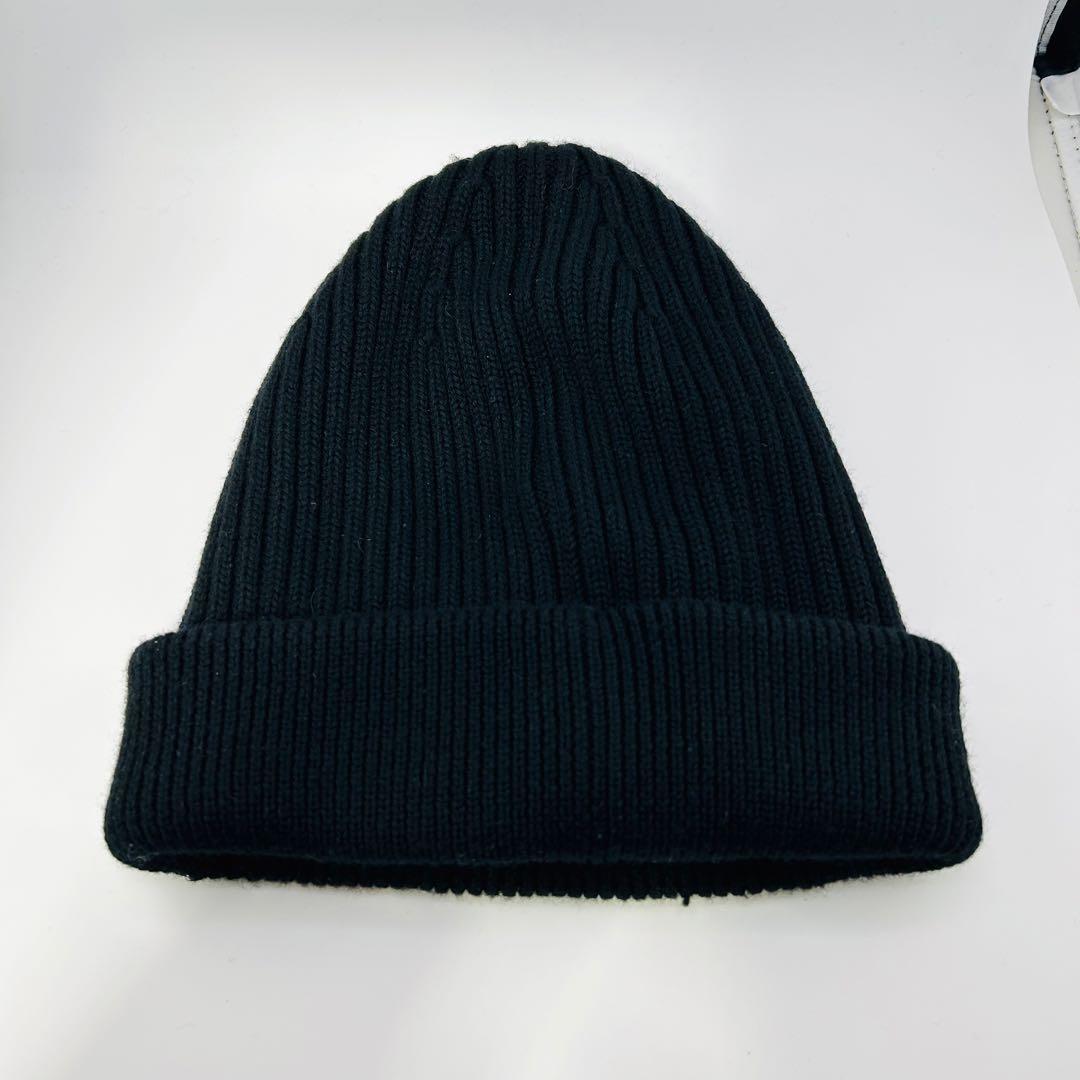 ✨極美品✨　ロエベ　ニット帽　ビーニー　刺繍ロゴ　リブ編み　ウール　ブラック