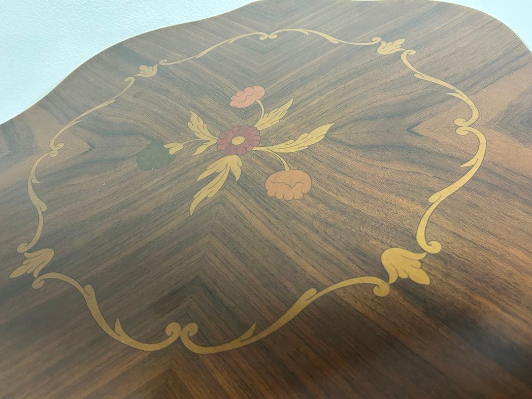 ♪イタリア サイドテーブル 猫脚 象嵌 彫刻 アンティーク♪