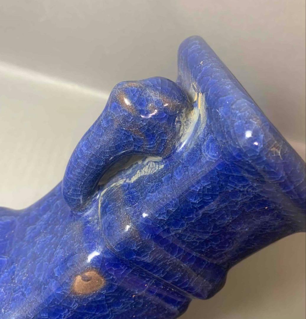 中国 青釉耳付四方形下膨瓶　u6210403