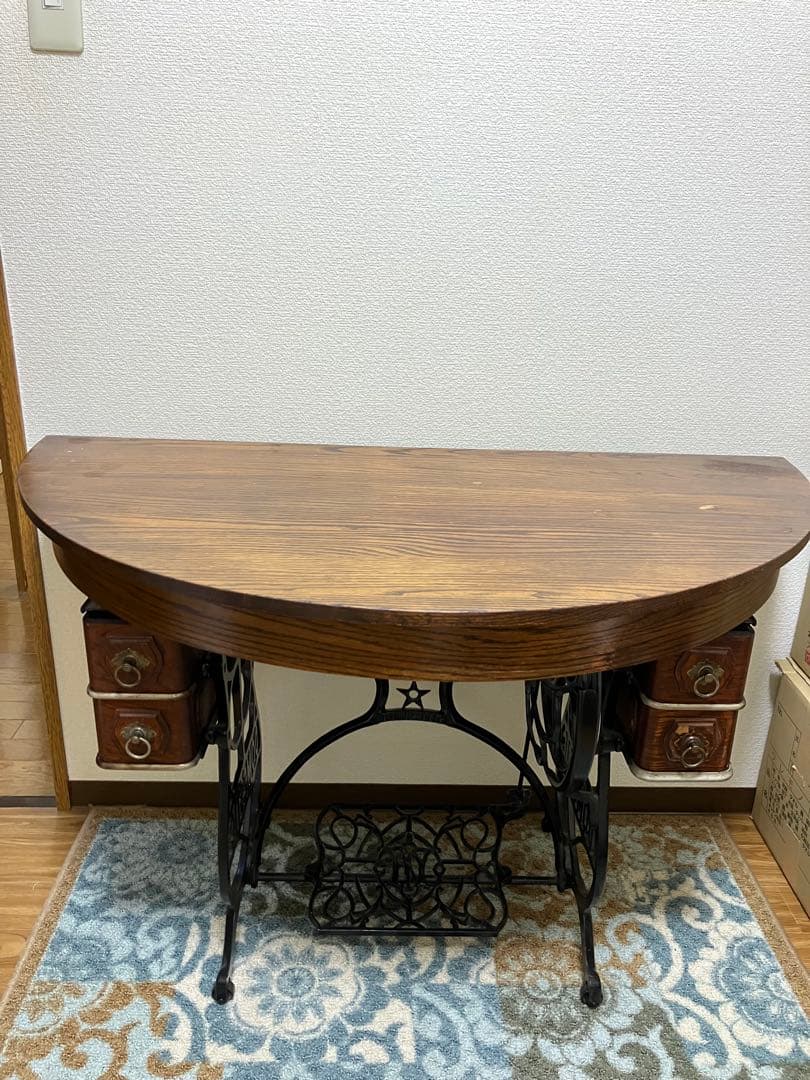 アンティーク ミシン台ベース机 引き出し付き