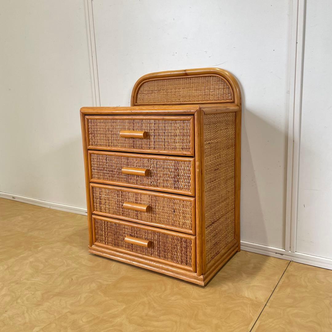 籐 ラタン 4段チェスト③ 引き出し 収納 タンス 箪笥 電話台 ビンテージ