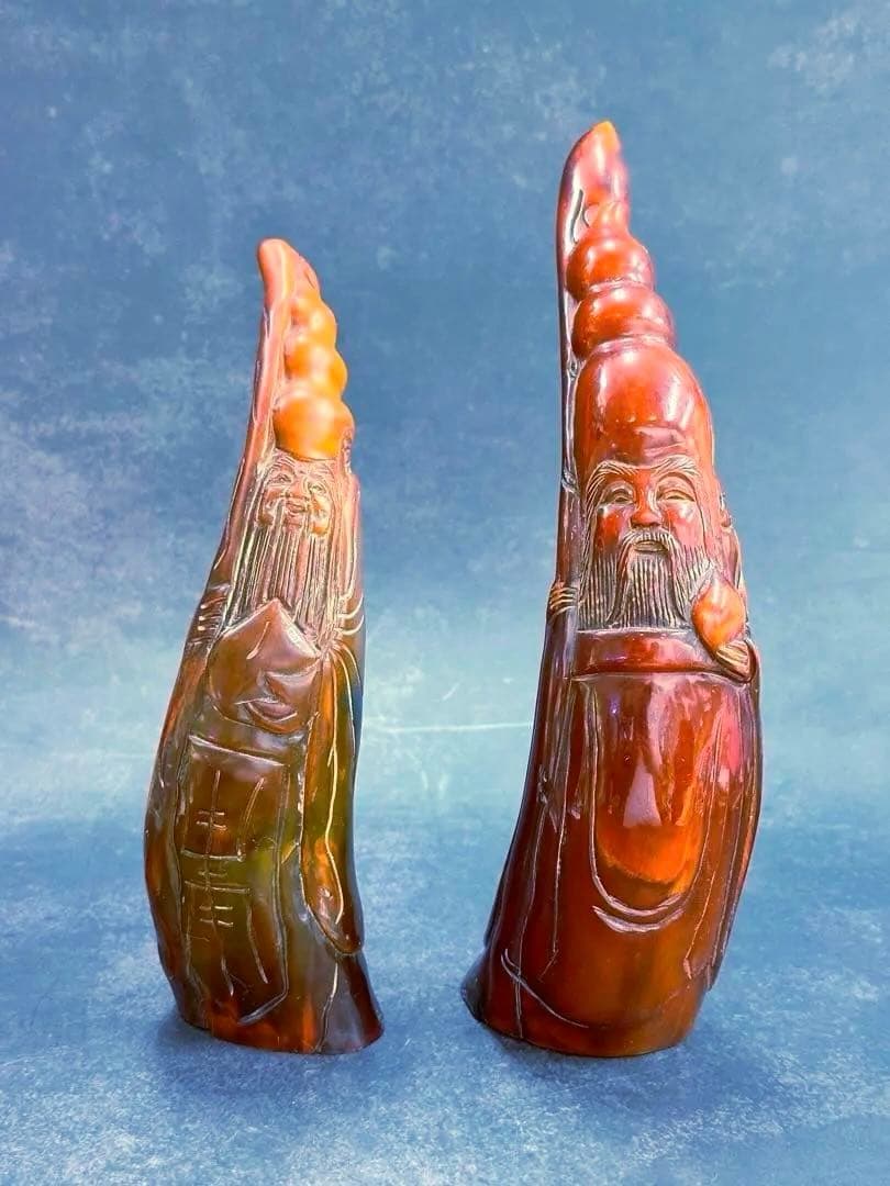 【⭐️稀少❣️美品⭐️】水牛彫刻　角製寿老人像　角製壽老翁人物　中國美術　東洋彫刻