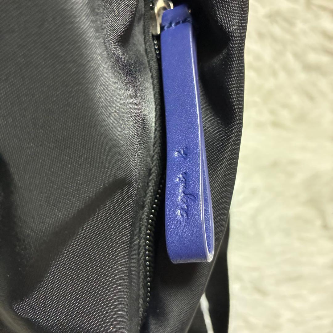 アニエスベー　2wayバッグ　ナイロン　レザー　ゴールドロゴ　ブラック×ブルー
