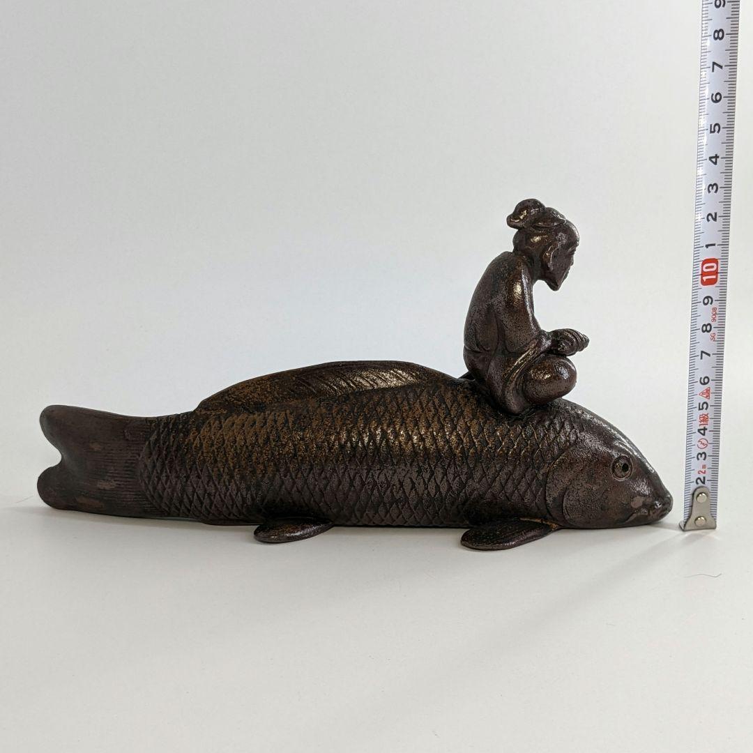 木村陶峰 備前焼 鯉仙人置物 琴高仙人 細工物 魚 縁起物 工芸品 インテリア