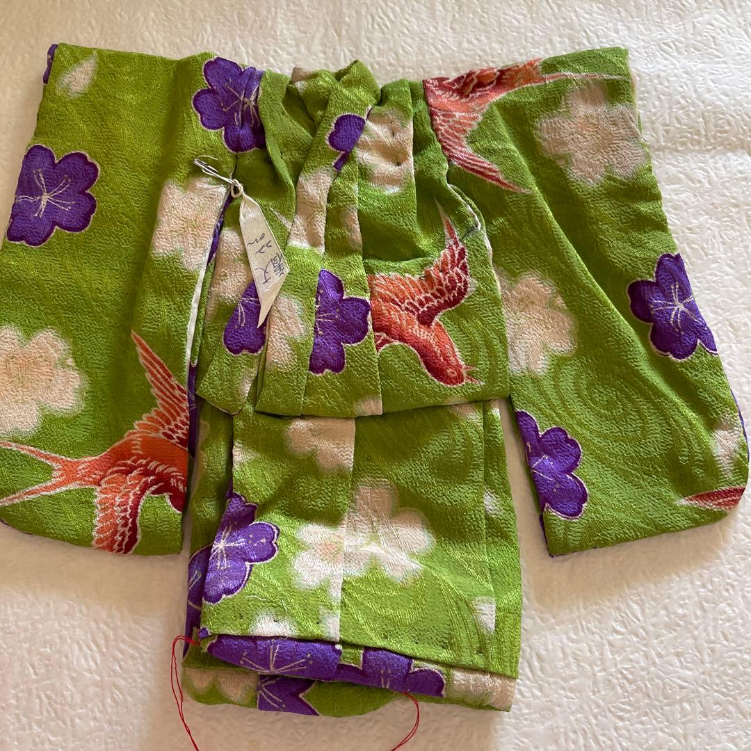 2409133 人形の着物　古布紋縮緬　6号　桜柄　つばめ？