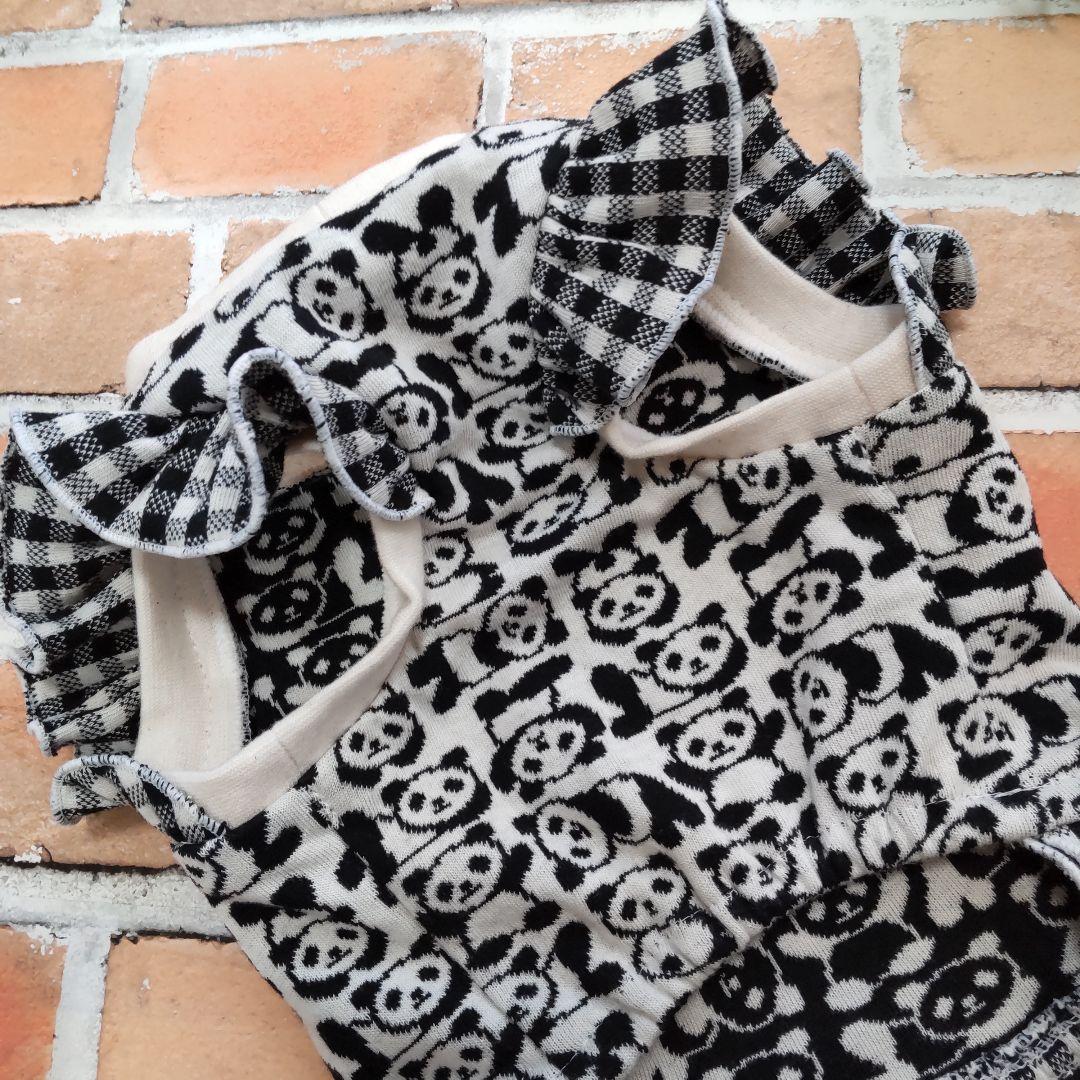 犬服 No.191 パンダとチェックわんぴ ハンドメイド