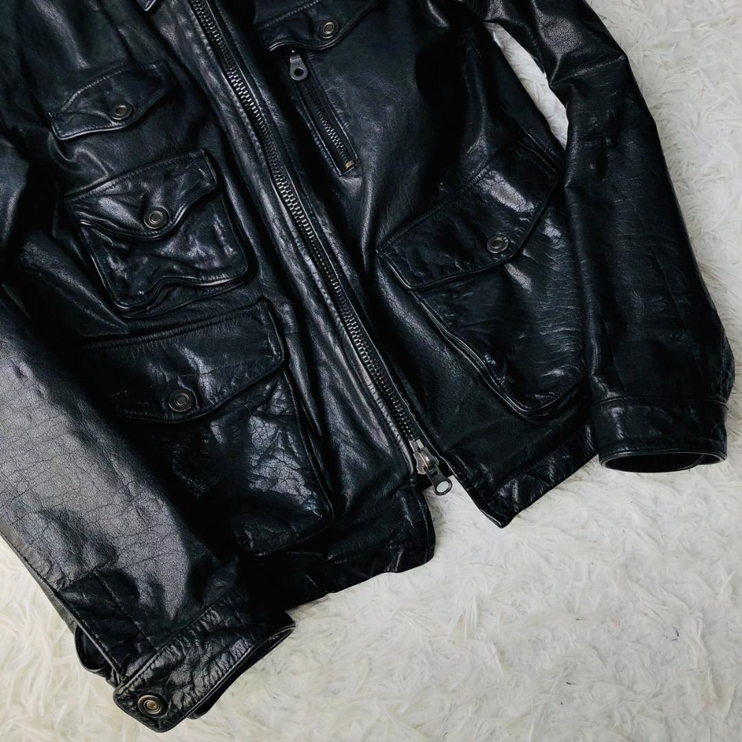 【希少】AVIREX★レザージャケット 羊革 ライダース ブラック M