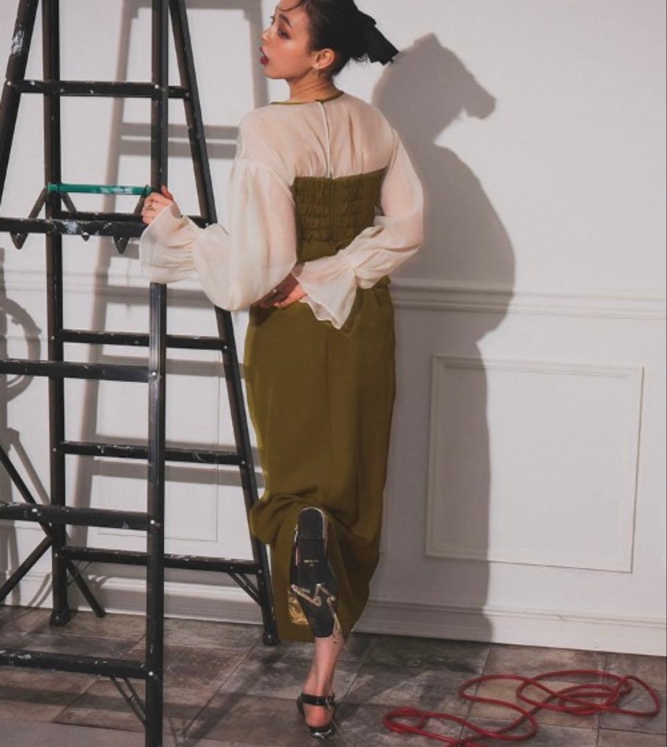 【ANDRESD】draped bustier flocky dress