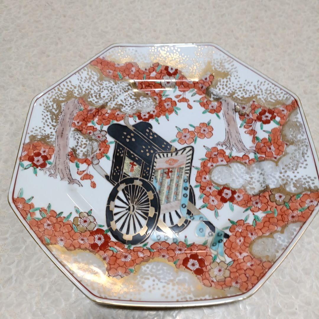 有田焼 秀峰 八角形の花柄人力車皿