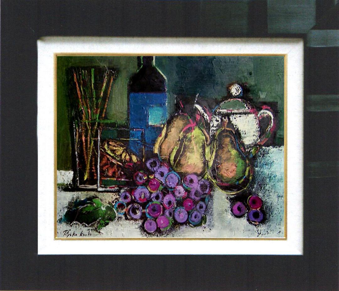 油絵 絵 絵画インテリア 額付(黒) uF6-061504 果物 ワインポット